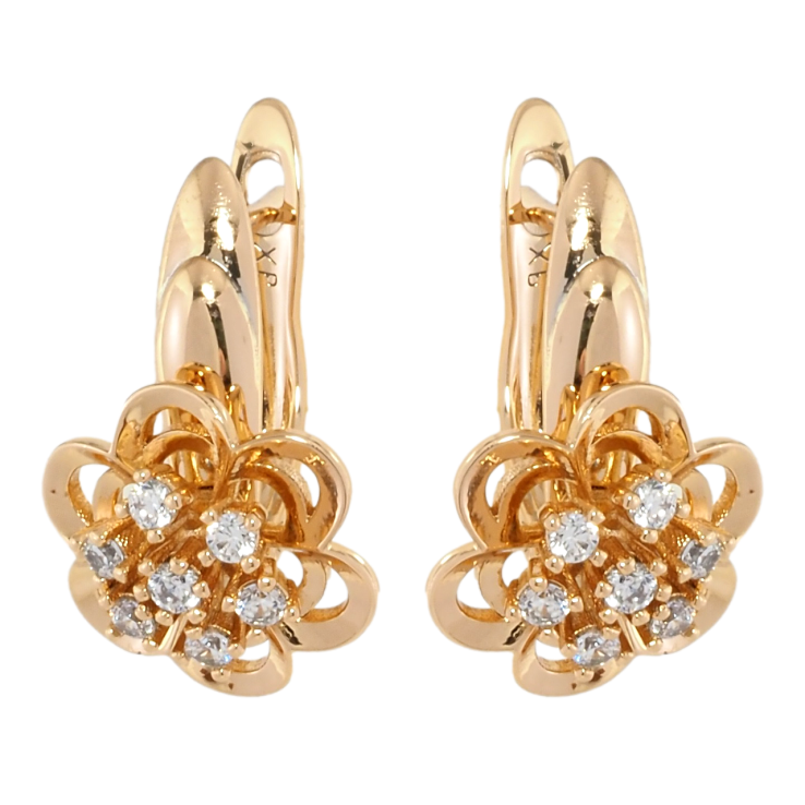 Серьги Xuping Позолота 18K английский замок Цветочки с цирконием фото №2
