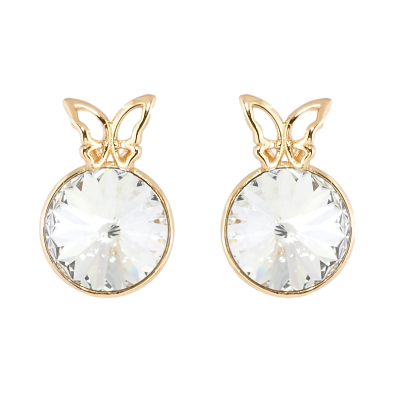 Сережки Xuping колір 18K з кристалами Swarovski пусети Конусний кристал в оправі з метеликом ø 9мм фото №1