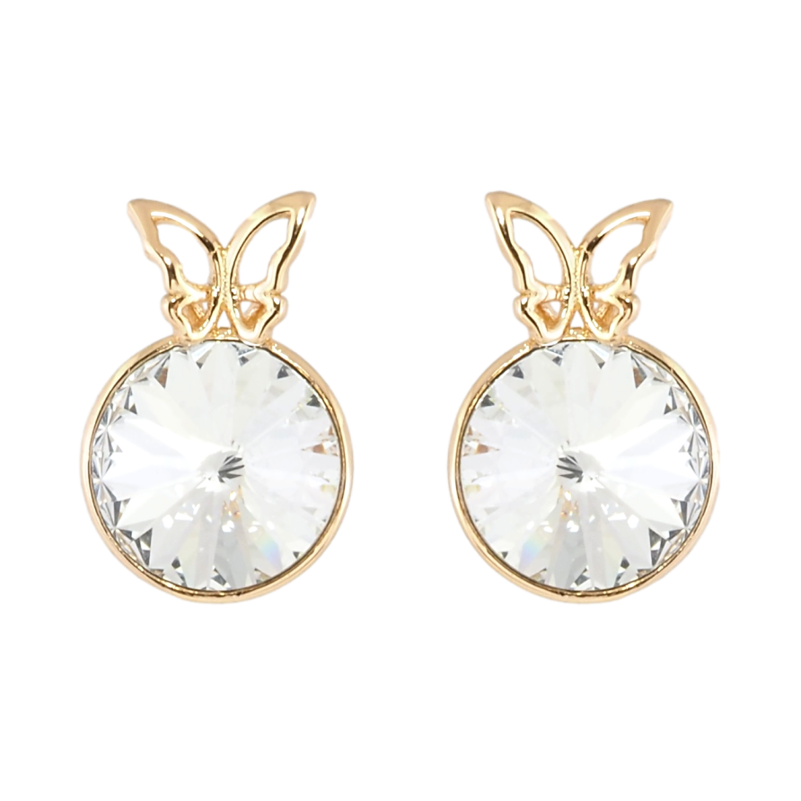 Сережки Xuping колір 18K з кристалами Swarovski пусети Конусний кристал в оправі з метеликом ø 9мм фото №1