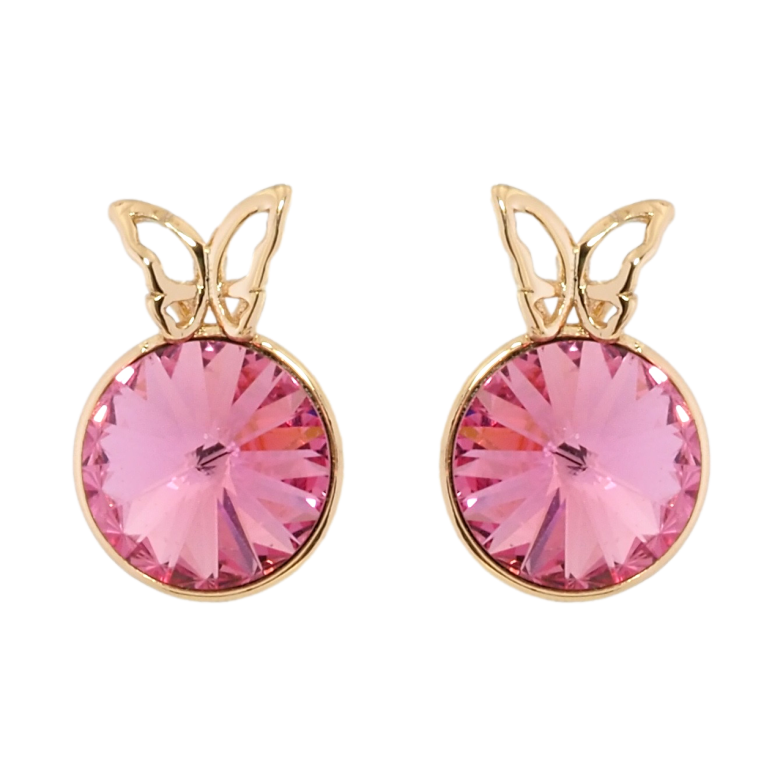 Серьги Xuping цвет 18K с кристаллами Swarovski пусеты Розовый конусный кристалл с бабочкой ø 9мм фото №6