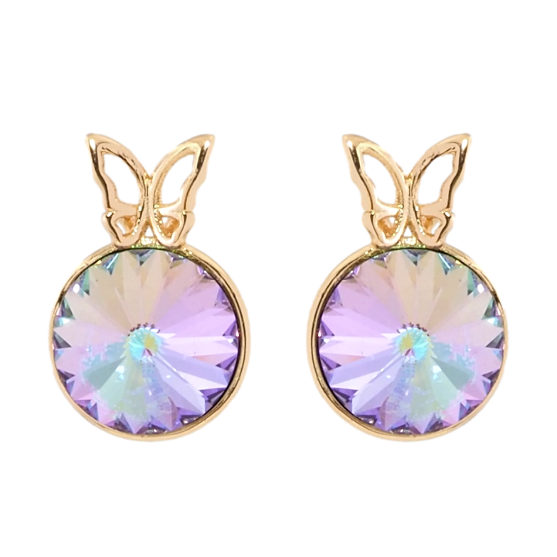 Сережки Xuping колір 18K з кристалами Swarovski пусети Конусний кристал в оправі з метеликом ø 9мм фото №1