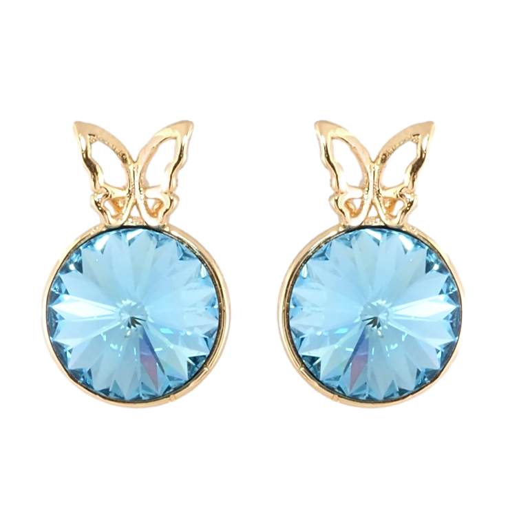 Сережки Xuping колір 18K з кристалами Swarovski пусети Кристал Rivoli колір Aquamarine з метеликом ø 9мм фото №21