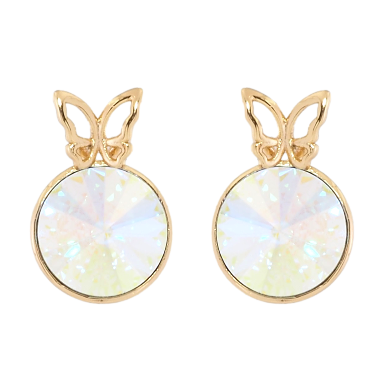 Сережки Xuping колір 18K з кристалами Swarovski пусети Райдужний конусний кристал в оправі з метеликом ø 9мм фото №3