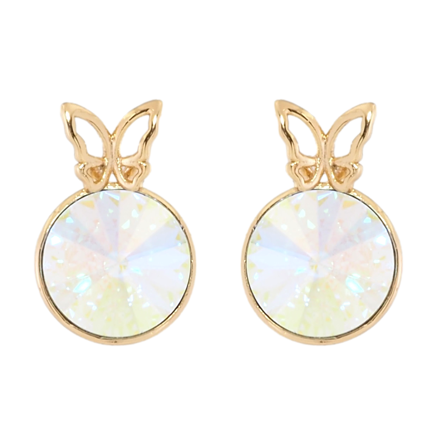 Сережки Xuping колір 18K з кристалами Swarovski пусети Райдужний конусний кристал в оправі з метеликом ø 9мм фото №1