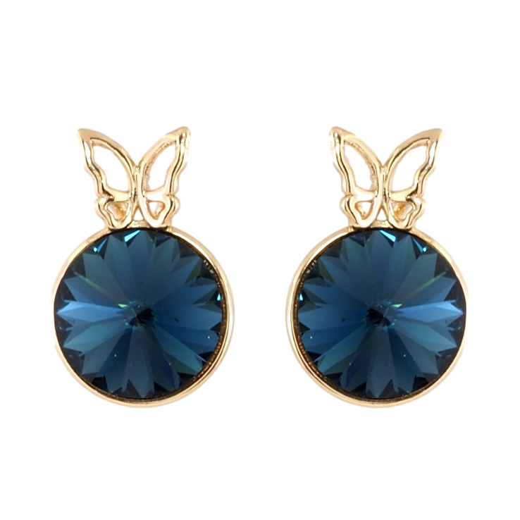 Сережки Xuping колір 18K з кристалами Swarovski пусети Синій кристал конусний в оправі з метеликом ø 9мм фото №18