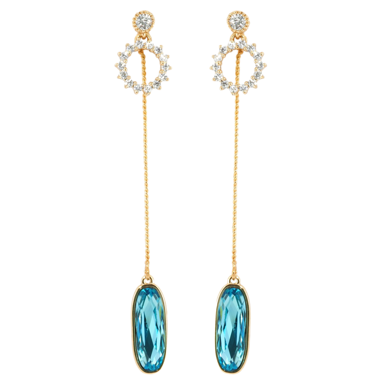 Сережки Xuping колір 18K з кристалами Swarovski пусети Овальний Кристал Колір Aquamarine фото №1