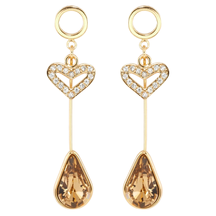 Сережки Xuping колір 18K з кристалами Swarovski пусети Сердечко та Світло-Коричневий Кристал фото №20