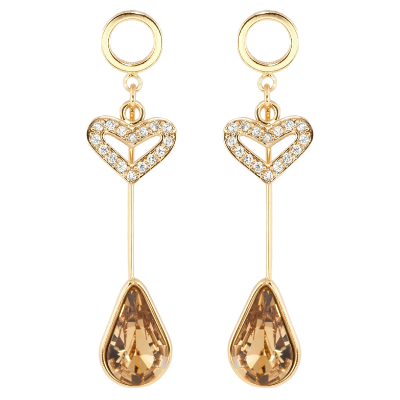 Сережки Xuping колір 18K з кристалами Swarovski пусети Сердечко та Світло-Коричневий Кристал фото №1