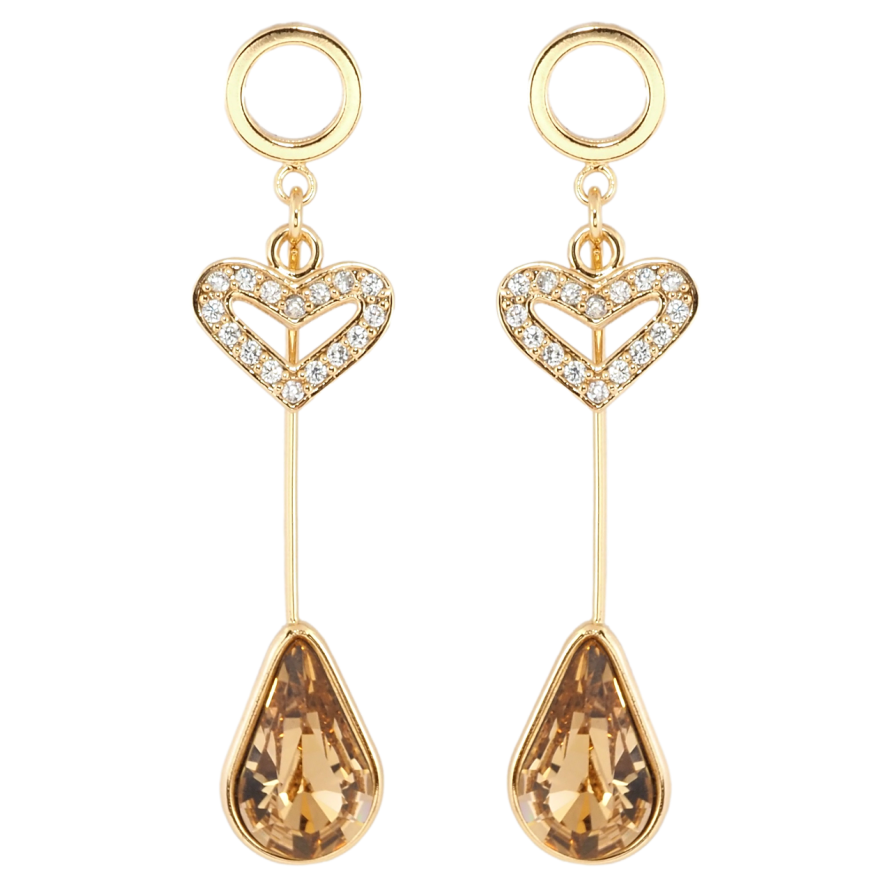 Сережки Xuping колір 18K з кристалами Swarovski пусети Сердечко та Світло-Коричневий Кристал фото №1