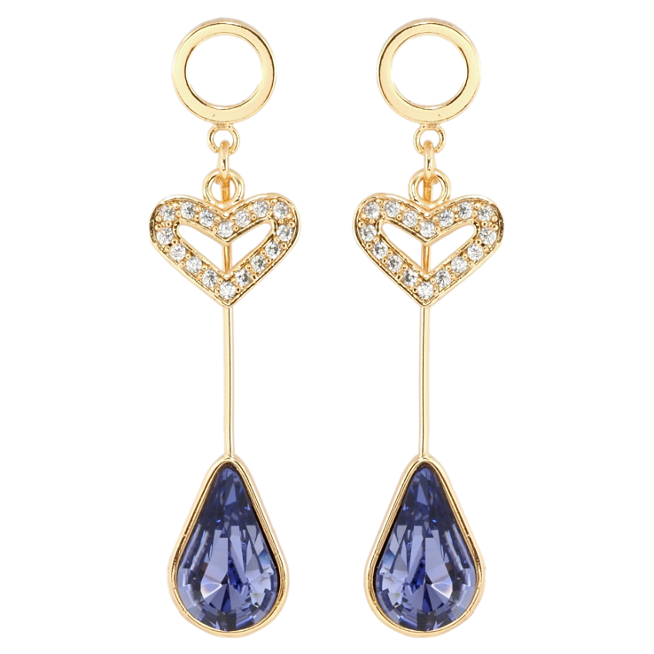 Сережки Xuping колір 18K з кристалами Swarovski пусети Серце і Бузковий Кристал Крапля фото №17