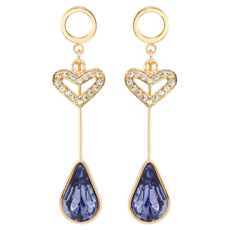 Сережки Xuping колір 18K з кристалами Swarovski пусети Серце і Бузковий Кристал Крапля фото №6