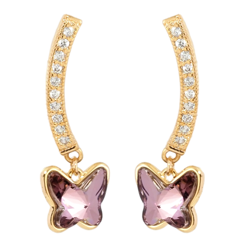 Сережки Xuping колір 18K з кристалами Swarovski пусети Дуга кристал з Підвіскою Метелик фото №1