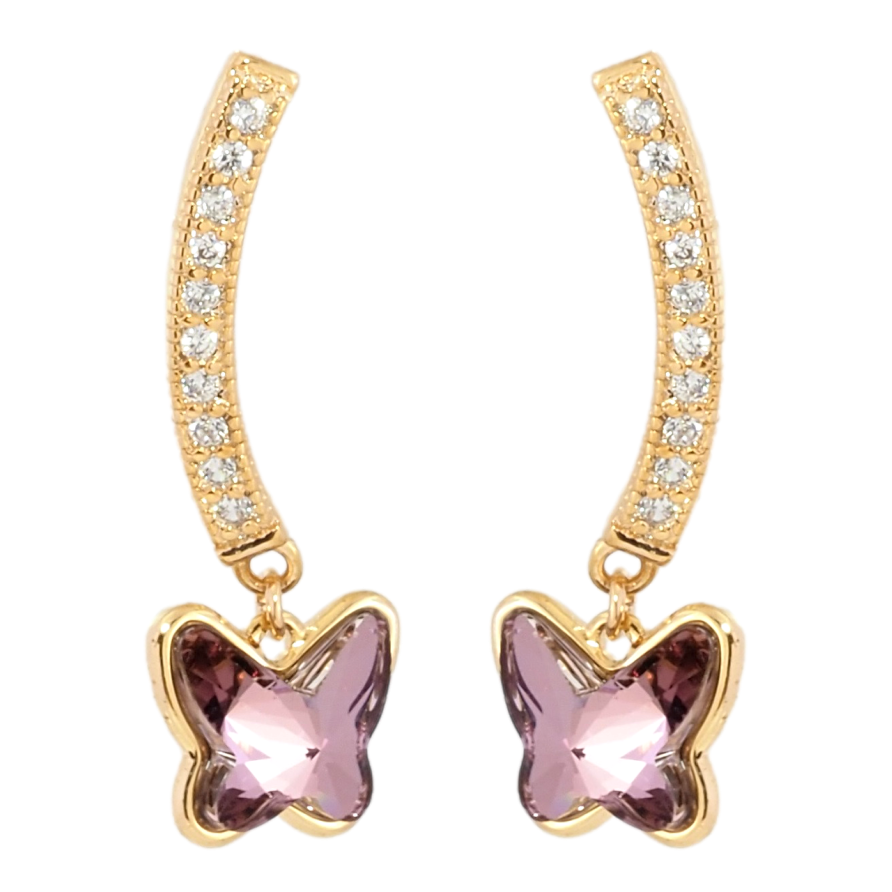 Сережки Xuping колір 18K з кристалами Swarovski пусети Дуга кристал з Підвіскою Метелик фото №1