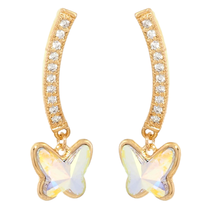 Сережки Xuping колір 18K з кристалами Swarovski пусети Дуга кристал з Підвіскою Метелик фото №4