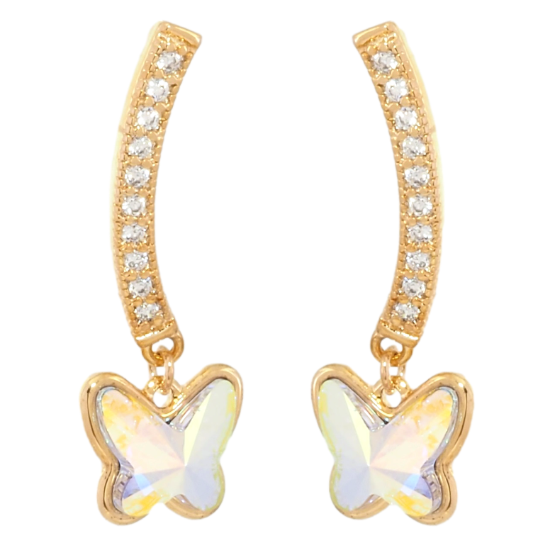 Сережки Xuping колір 18K з кристалами Swarovski пусети Дуга кристал з Підвіскою Метелик фото №1