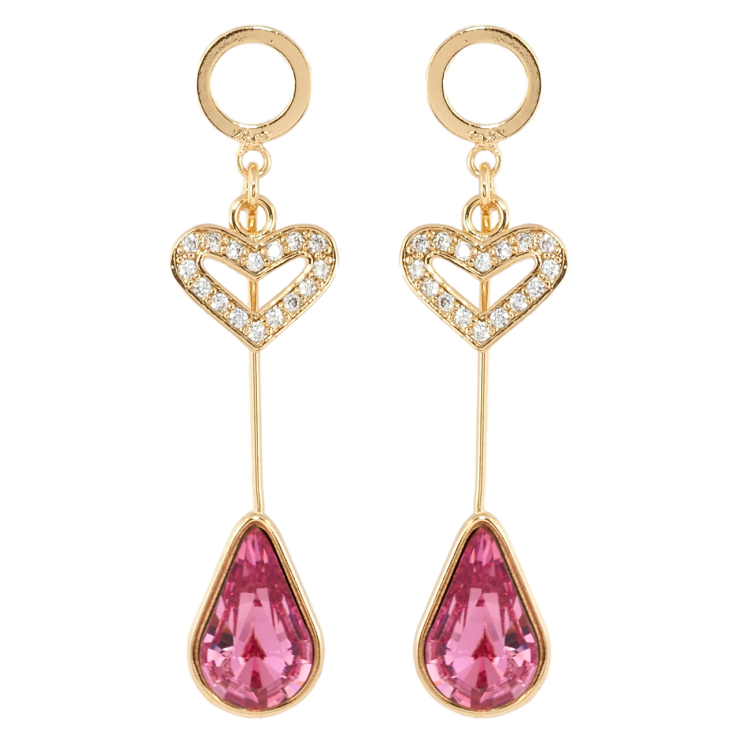 Сережки Xuping колір 18K з кристалами Swarovski пусети Сердечко та Рожевий Кристал Крапля фото №12