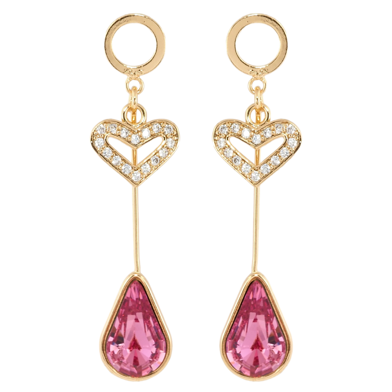 Серьги Xuping цвет 18K с кристаллами Swarovski пусеты Сердечко и Розовый Кристалл Капля фото №19
