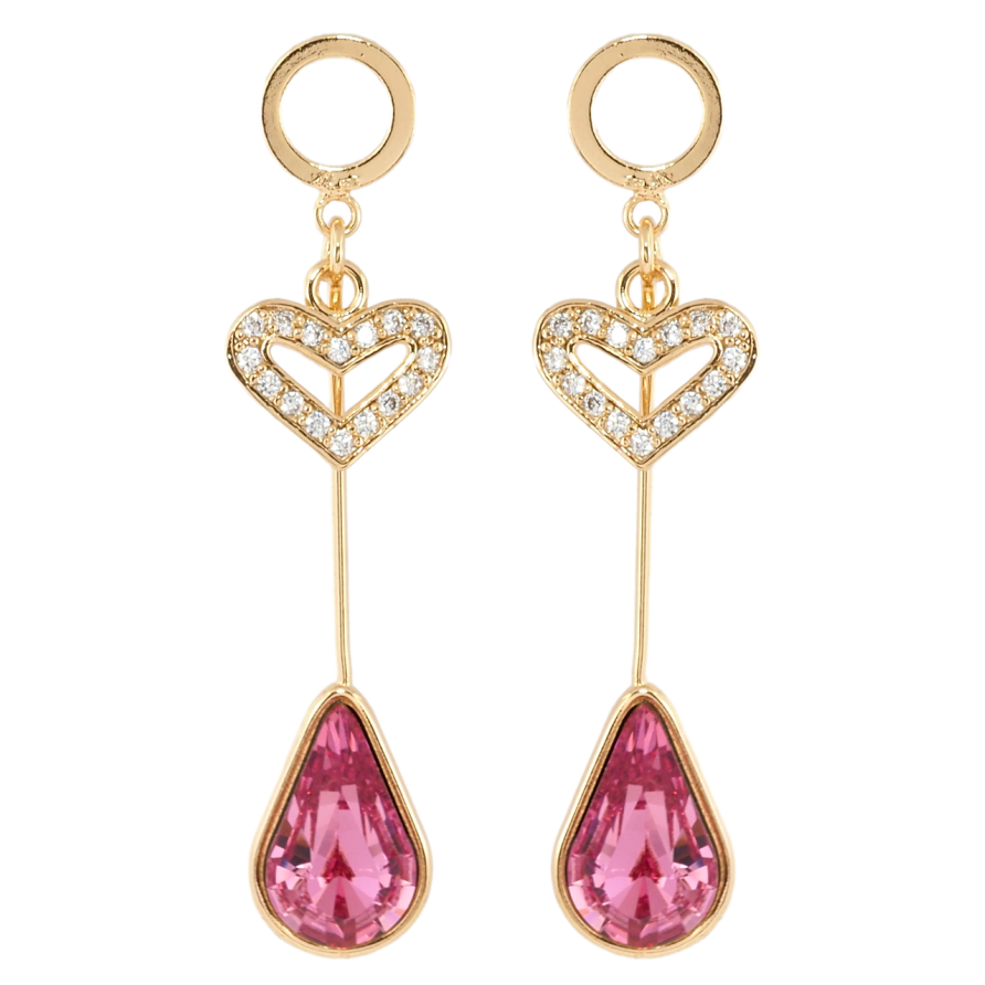 Сережки Xuping колір 18K з кристалами Swarovski пусети Сердечко та Рожевий Кристал Крапля фото №1