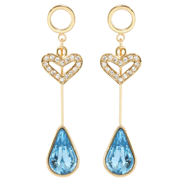 Сережки Xuping колір 18K з кристалами Swarovski пусети Серце та Блакитний Кристал Крапля фото №3