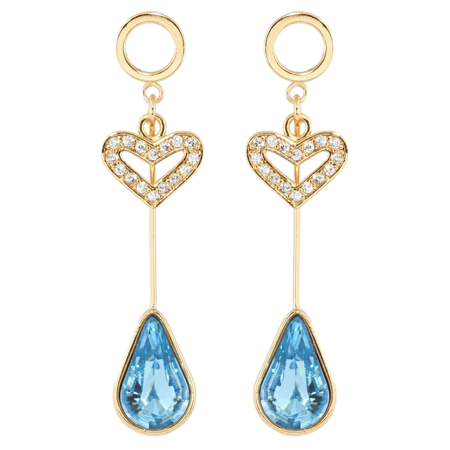 Сережки Xuping колір 18K з кристалами Swarovski пусети Серце та Блакитний Кристал Крапля фото №1