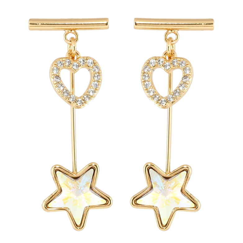Сережки Xuping колір 18K з кристалами Swarovski пусети Серце та Райдужний Кристал Зірочка фото №3