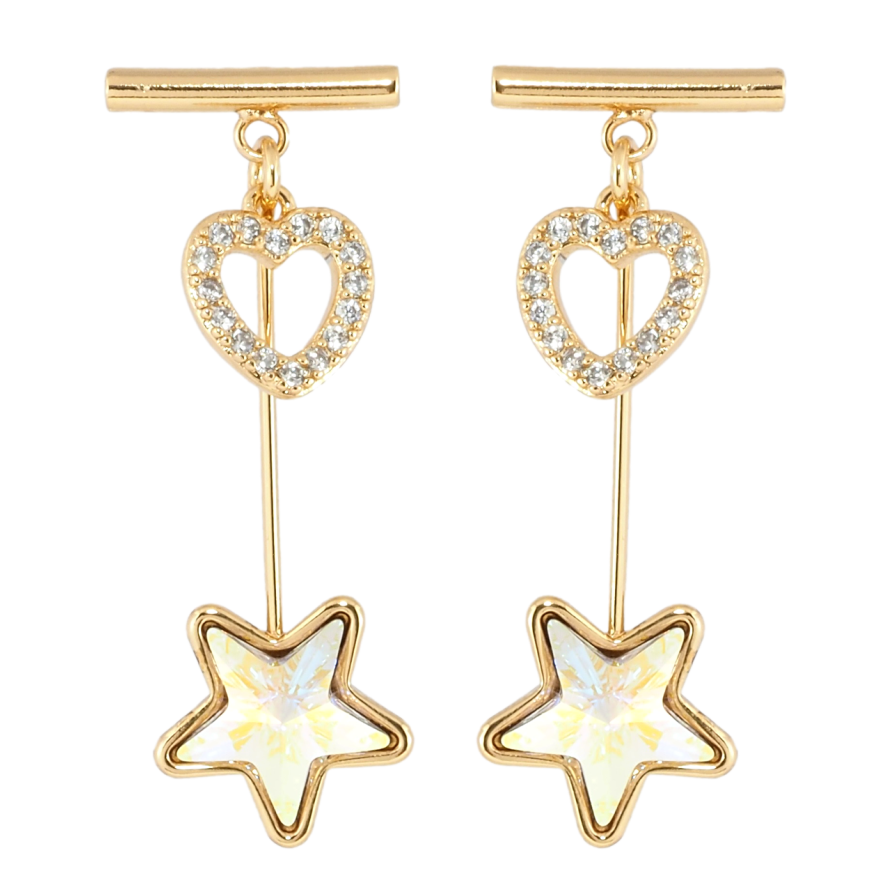 Сережки Xuping колір 18K з кристалами Swarovski пусети Серце та Райдужний Кристал Зірочка фото №1