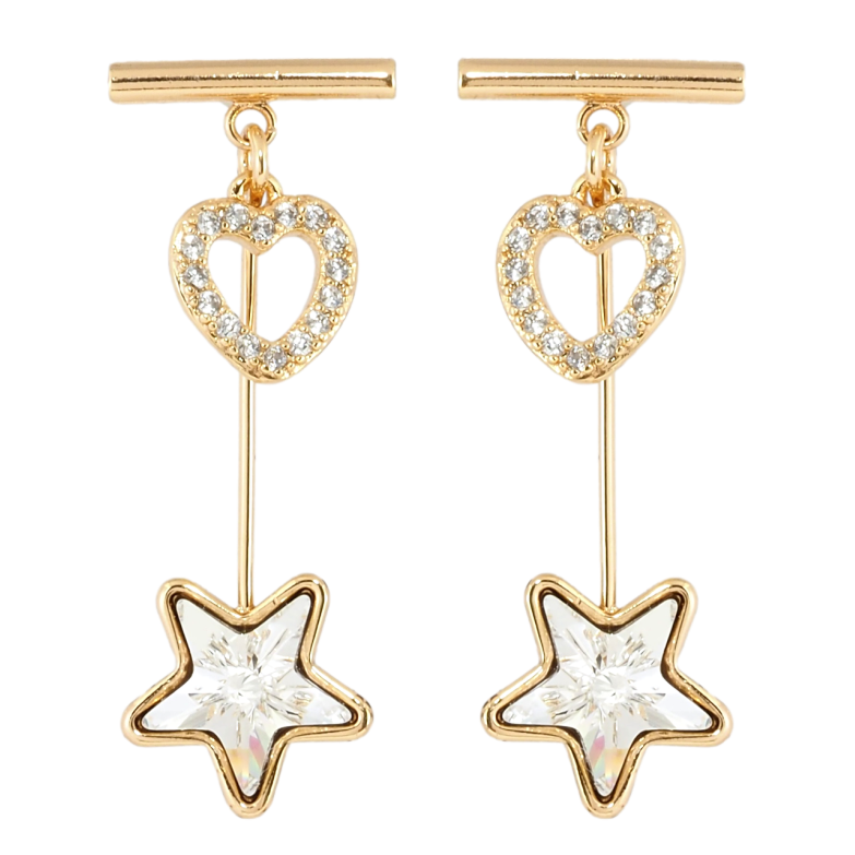 Сережки Xuping колір 18K з кристалами Swarovski пусети Серце та Прозорий Кристал фото №1