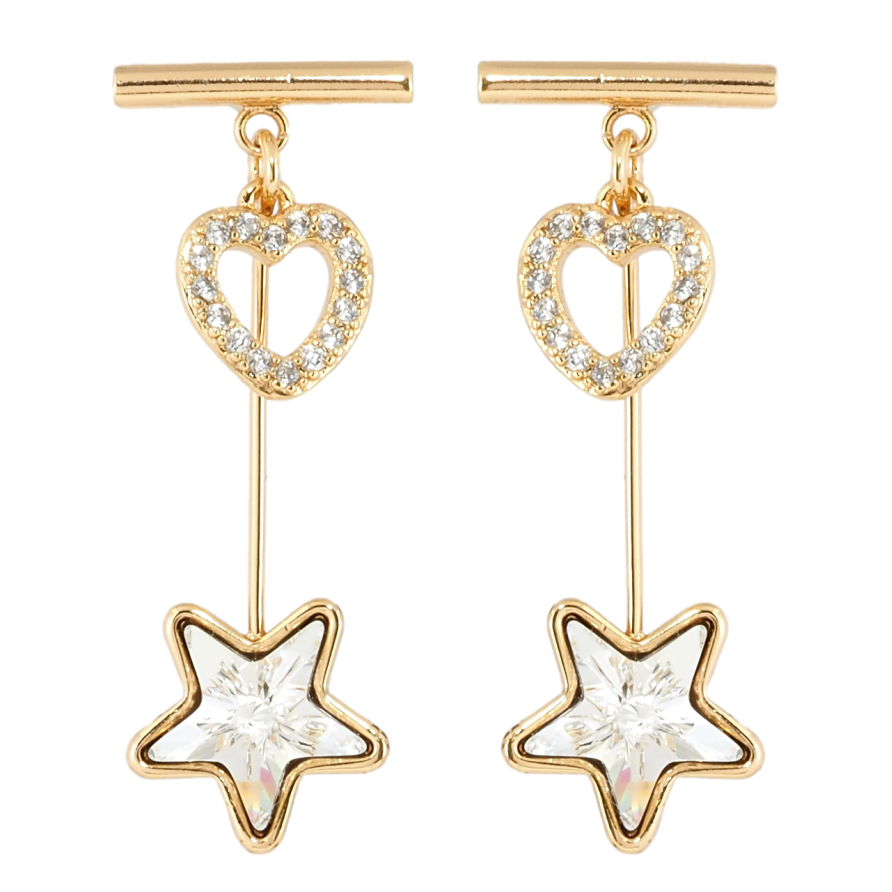 Сережки Xuping колір 18K з кристалами Swarovski пусети Серце та Прозорий Кристал фото №1