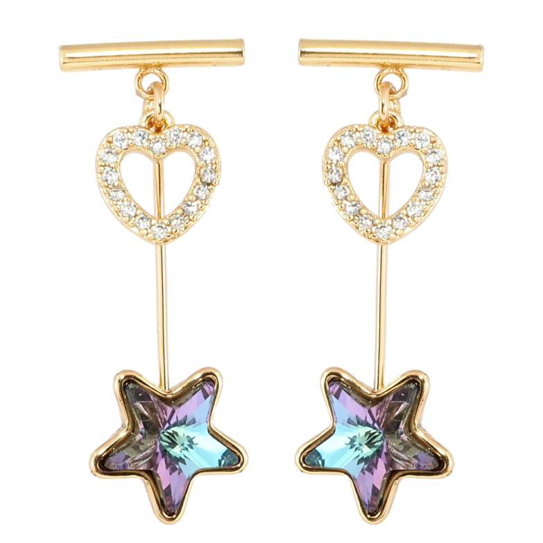 Сережки Xuping колір 18K з кристалами Swarovski пусети Сердечко та Кристал Зірочка фото №5