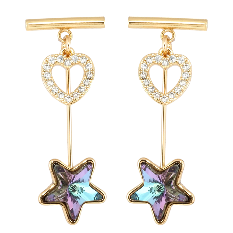 Сережки Xuping колір 18K з кристалами Swarovski пусети Сердечко та Кристал Зірочка фото №1