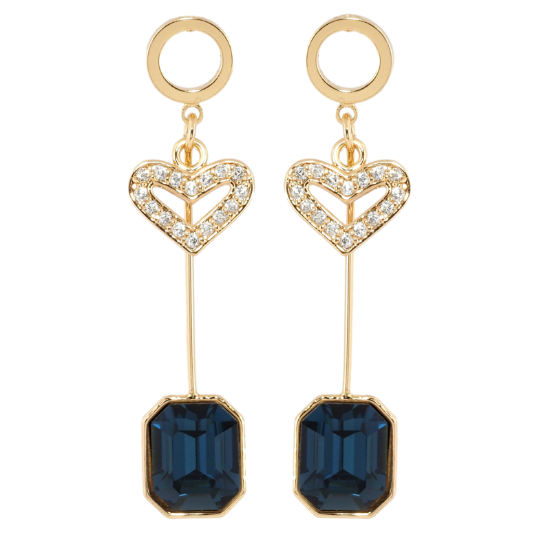 Сережки Xuping колір 18K з кристалами Swarovski пусети Сердечко та Восьмигранний Кристал фото №1