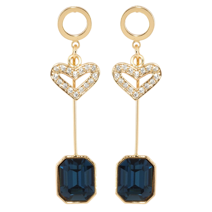 Сережки Xuping колір 18K з кристалами Swarovski пусети Сердечко та Восьмигранний Кристал фото №1