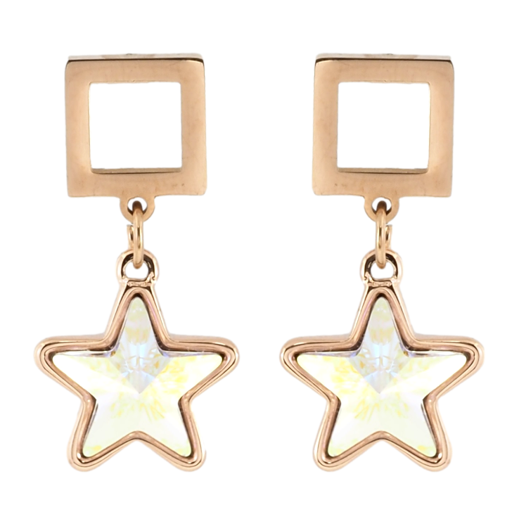 Сережки Xuping колір 18K з кристалами Swarovski пусети Квадрат з Підвіскою Райдужний Кристал Зірочка фото №24