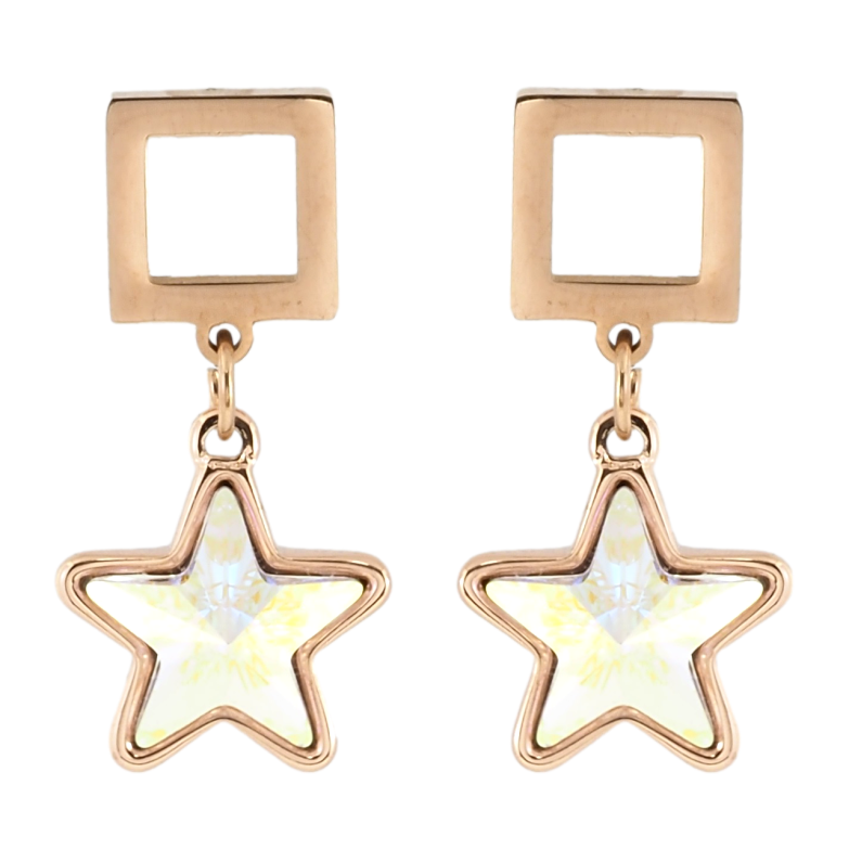 Серьги Xuping цвет 18K с кристаллами Swarovski пусеты Квадрат с Подвеской Радужный Кристалл Звездочка фото №4