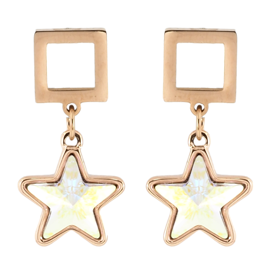 Сережки Xuping колір 18K з кристалами Swarovski пусети Квадрат з Підвіскою Райдужний Кристал Зірочка фото №1