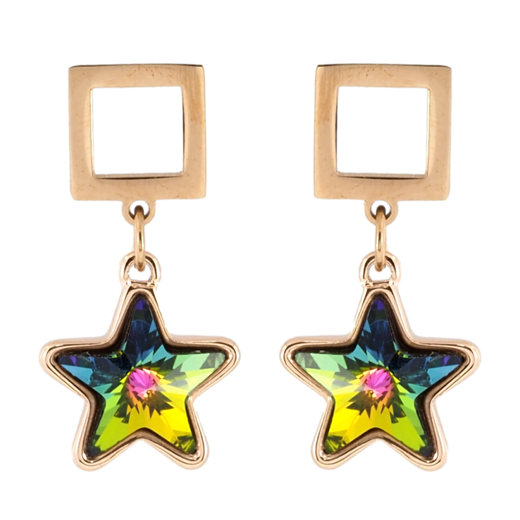 Сережки Xuping колір 18K з кристалами Swarovski пусети Квадрат із підвіскою зірочка фото №8