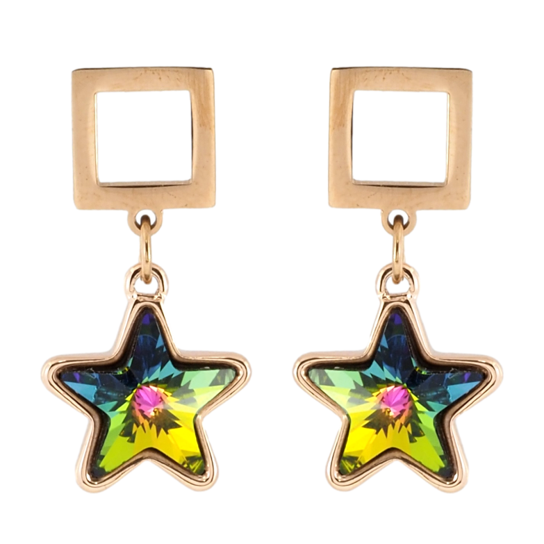 Сережки Xuping колір 18K з кристалами Swarovski пусети Квадрат із підвіскою зірочка фото №1