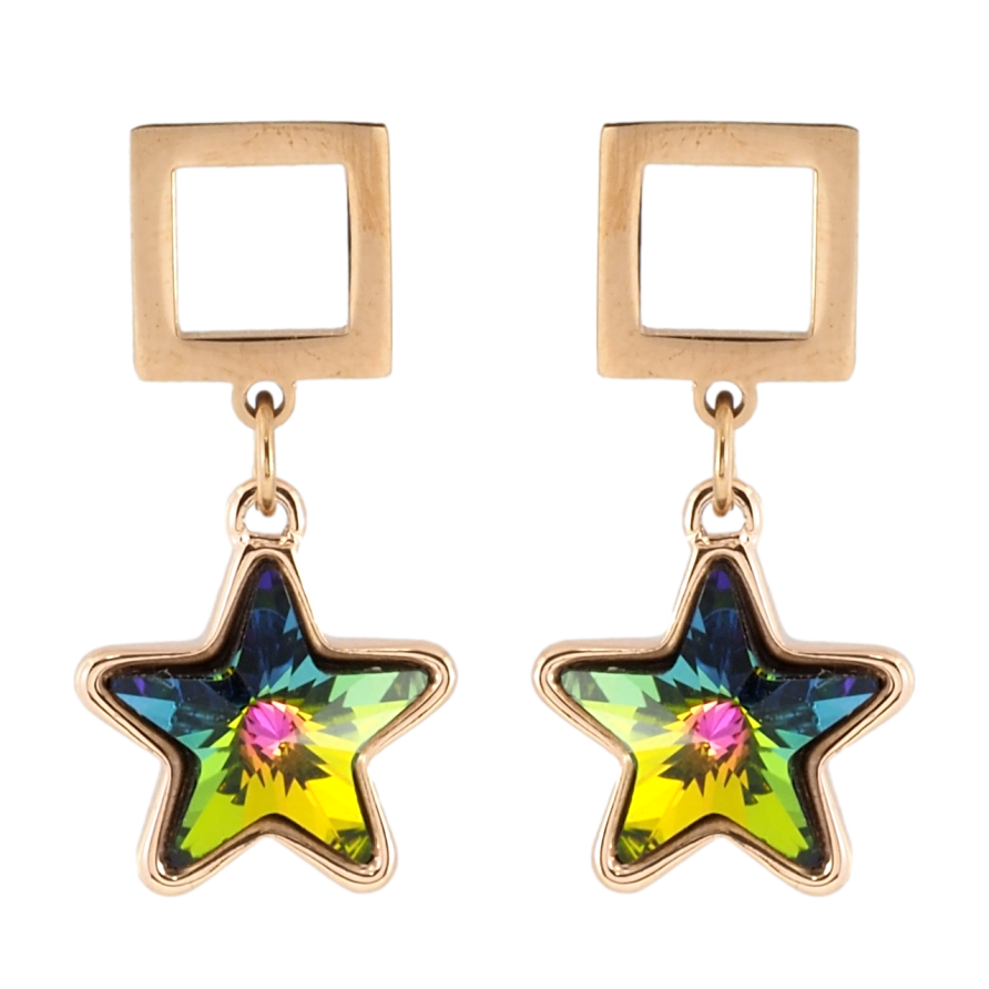 Сережки Xuping колір 18K з кристалами Swarovski пусети Квадрат із підвіскою зірочка фото №1