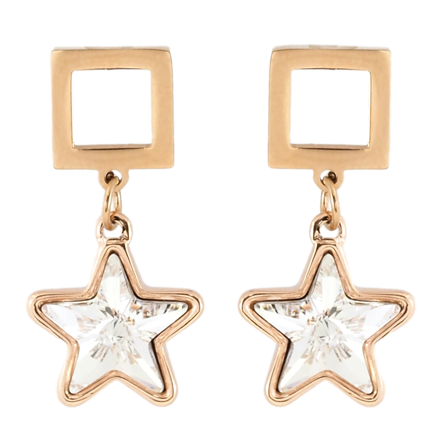 Сережки Xuping колір 18K з кристалами Swarovski пусети Квадрат із підвіскою зірочка фото №1