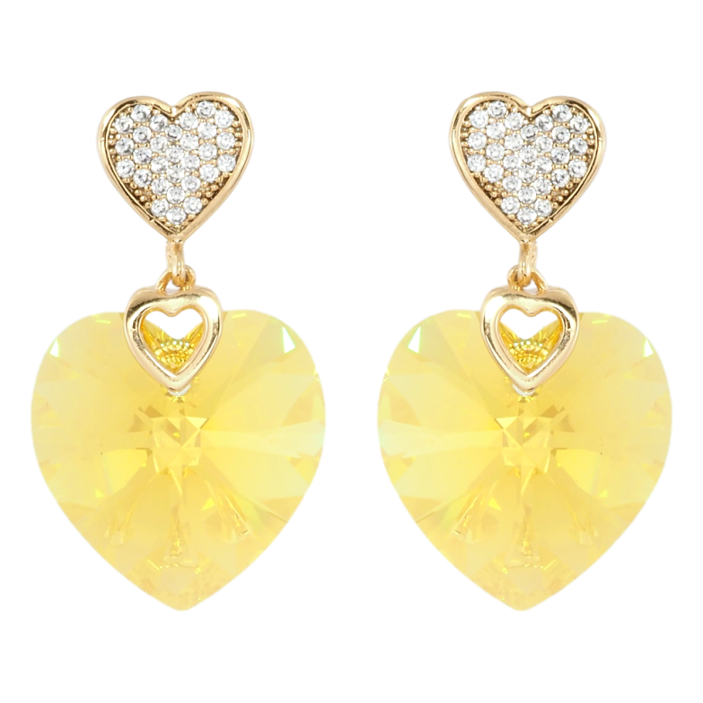 Сережки Xuping колір 18K з кристалами Swarovski пусети Сердечки кристал та Yellow Swarovski Crystal фото №1