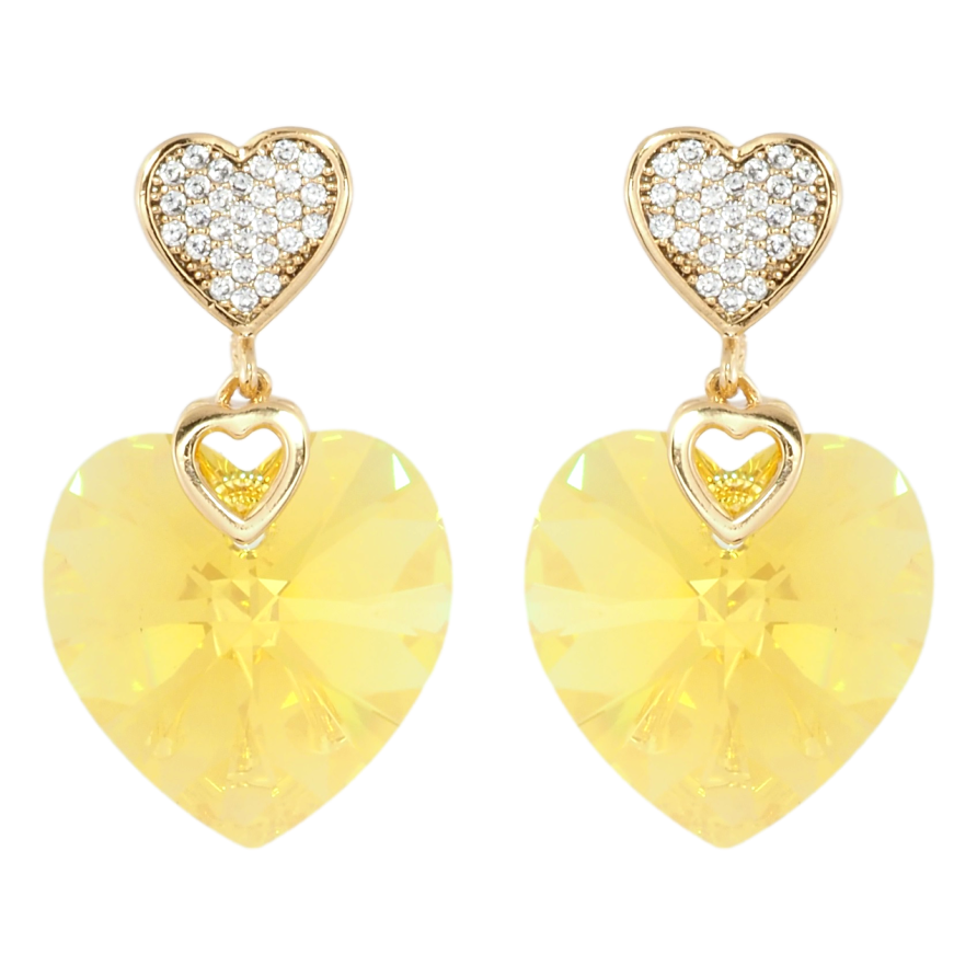 Сережки Xuping колір 18K з кристалами Swarovski пусети Сердечки кристал та Yellow Swarovski Crystal фото №1