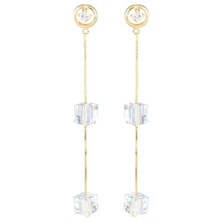 Сережки Xuping колір 18K з кристалами Swarovski пусети Ланцюжки з кришталевими кубиками фото №6
