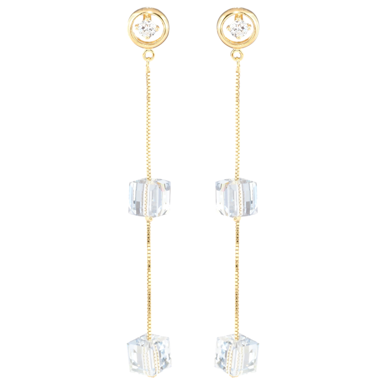 Серьги Xuping цвет 18K с кристаллами Swarovski пусеты Цепочки с кристальными кубиками фото №1