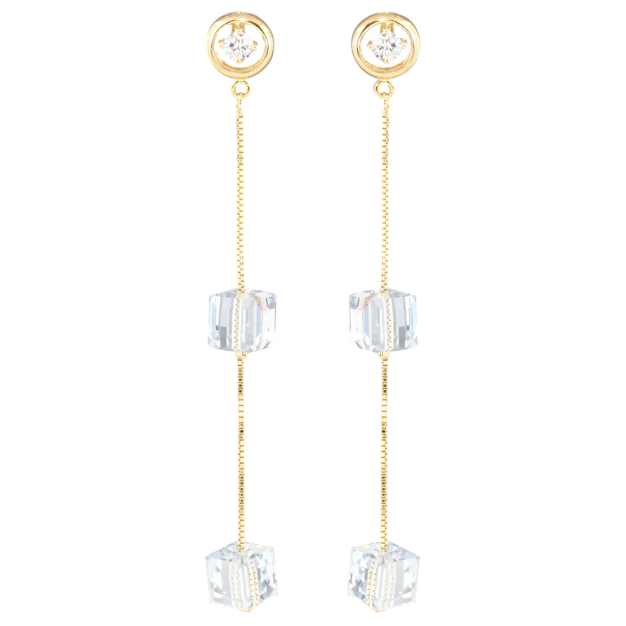Сережки Xuping колір 18K з кристалами Swarovski пусети Ланцюжки з кришталевими кубиками фото №1