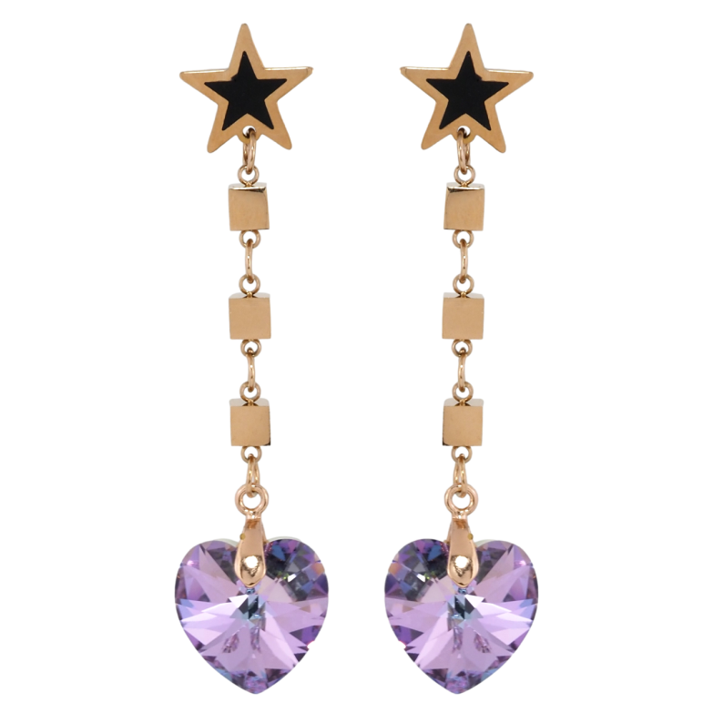 Сережки Xuping колір РВ з кристалами Swarovski пусети Зірки з підвісками з кришталевих сердець Paradise фото №2