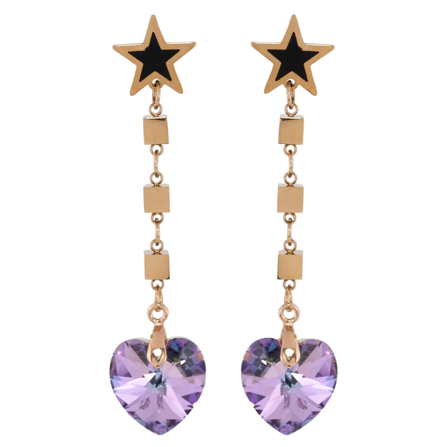 Сережки Xuping колір РВ з кристалами Swarovski пусети Зірки з підвісками з кришталевих сердець Paradise фото №1