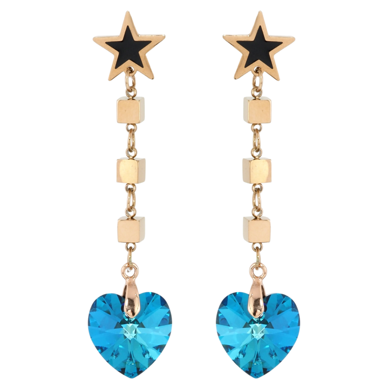 Сережки Xuping колір РВ з кристалами Swarovski пусети Зірки з підвісками з кристальних сердець Capri Вlue фото №1