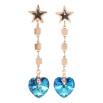 Серьги Xuping цвет РО с кристаллами Swarovski пусеты Звезды с подвесками из кристальных сердец Capri Вlue фото №2