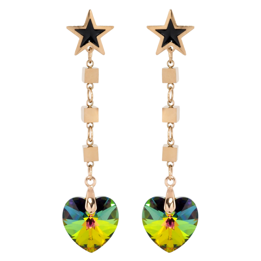 Сережки Xuping колір РВ з кристалами Swarovski пусети Зірки з підвісками з кристальних сердець Vitrail фото №1