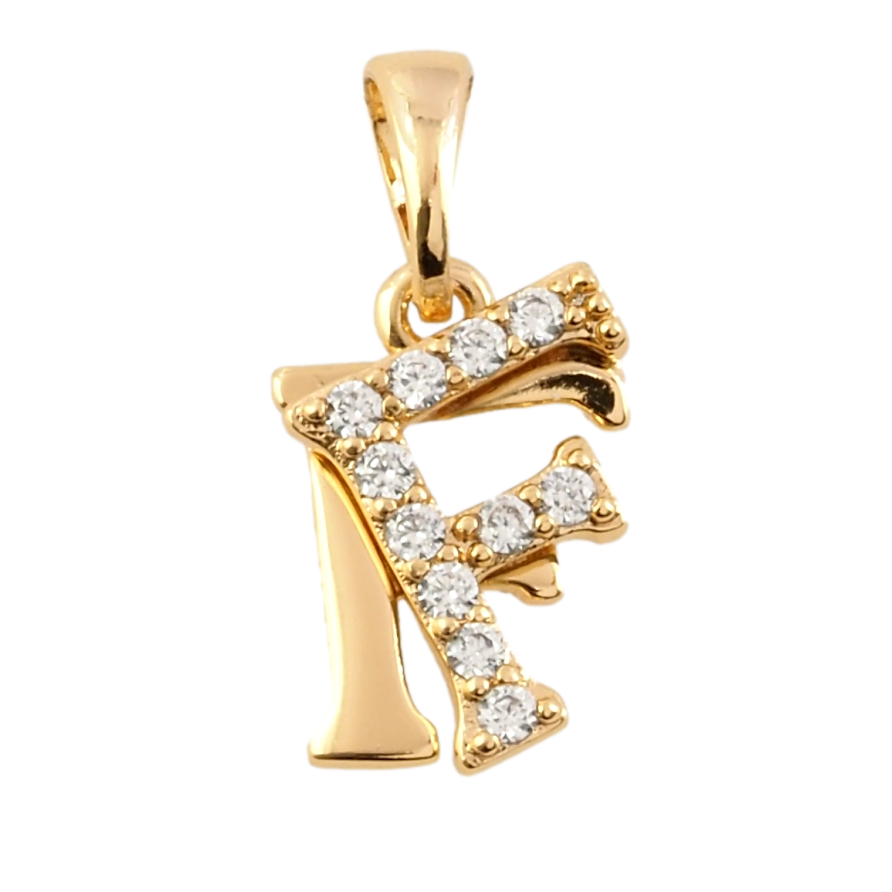 Кулон Xuping Позолота 18K Буква F с цирконием для цепочки до 5мм фото №1